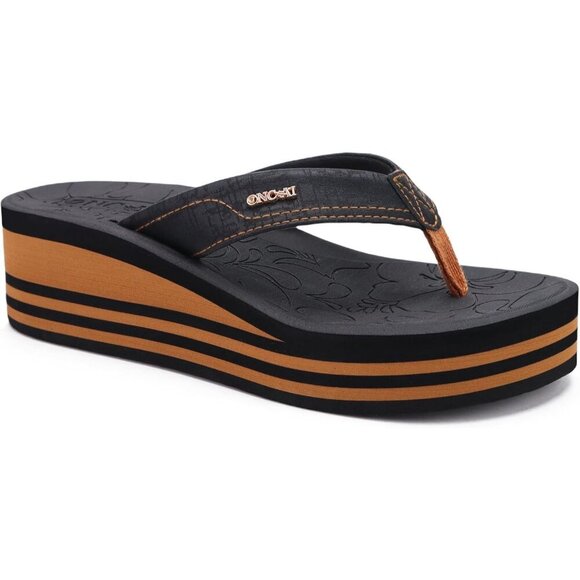 🆕  Black Khaki Platform Flip Flops Vegan Leather Summer Sandals Arch Support - Picture 1 of 7